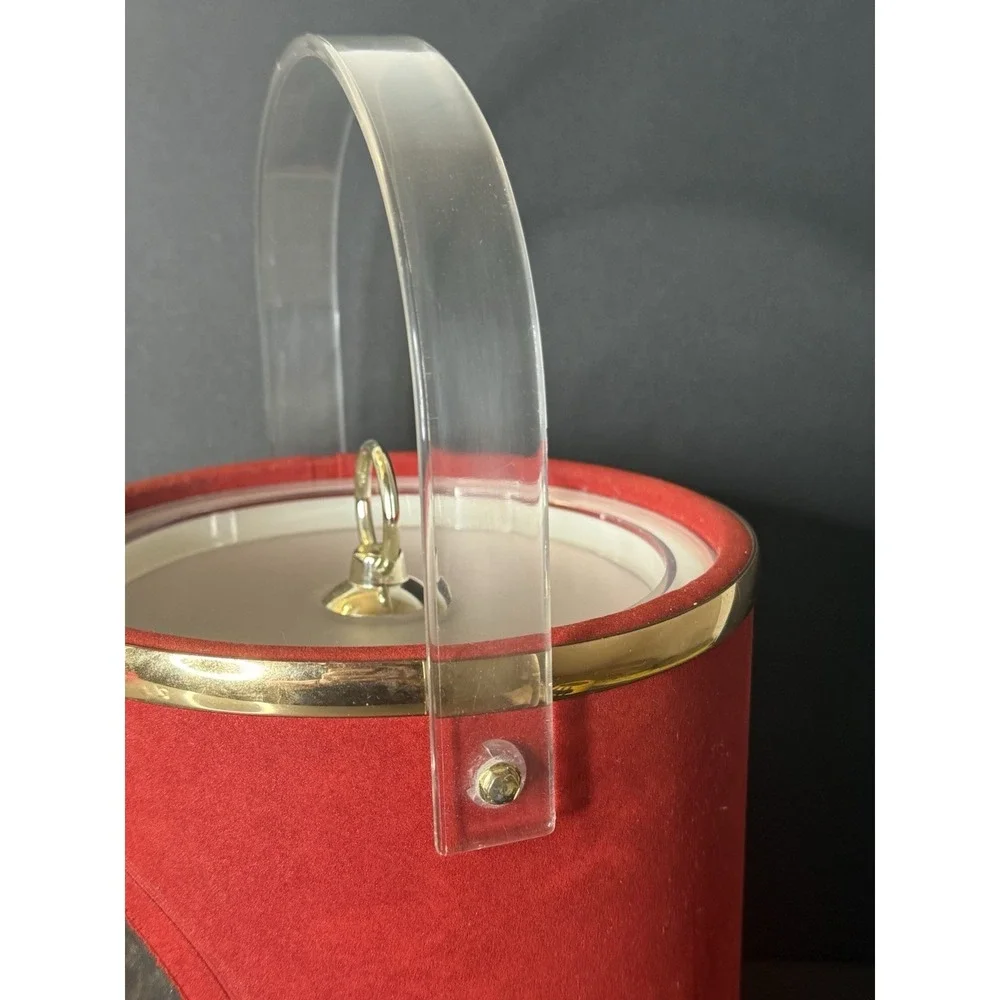 Vintage Coca-Cola Ice Bucket Red & Gold Clear Acrylic Handle Made in USA EUC